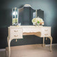 Upcycled French style vintage Cream Dressing Table, vanity with large triple mirror and gold details,
