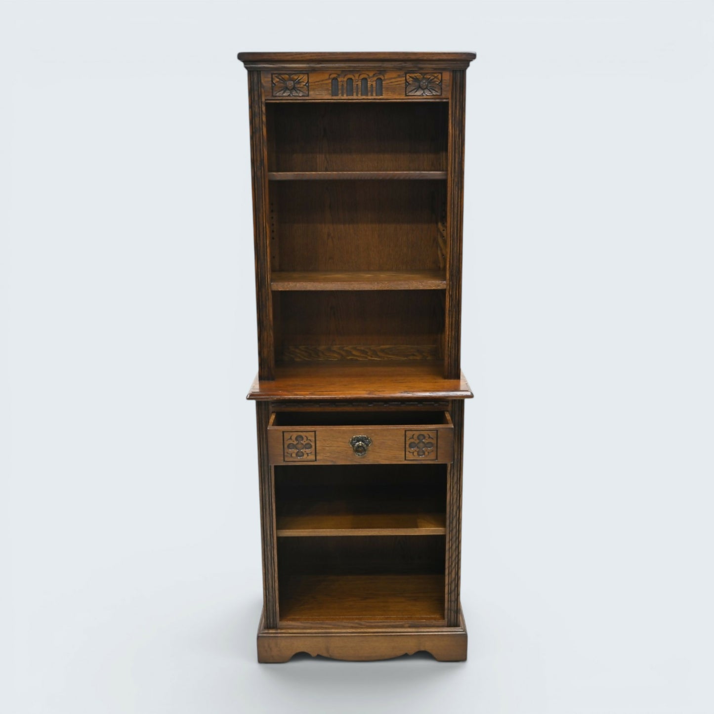 Old Charm Narrow Bookcase 4 Shelves Light Oak Carvings Drawer FREE UK Delivery*