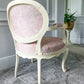 Louis XVl Newly Upholstered Accent Chair, Bergere, Pink Toile Fabric, Cream Painted Frame, Cabriole Legs. Venetian influences.