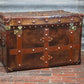 Antique Inspired English Leather Steamer Trunk Interior Coffee Table End Table