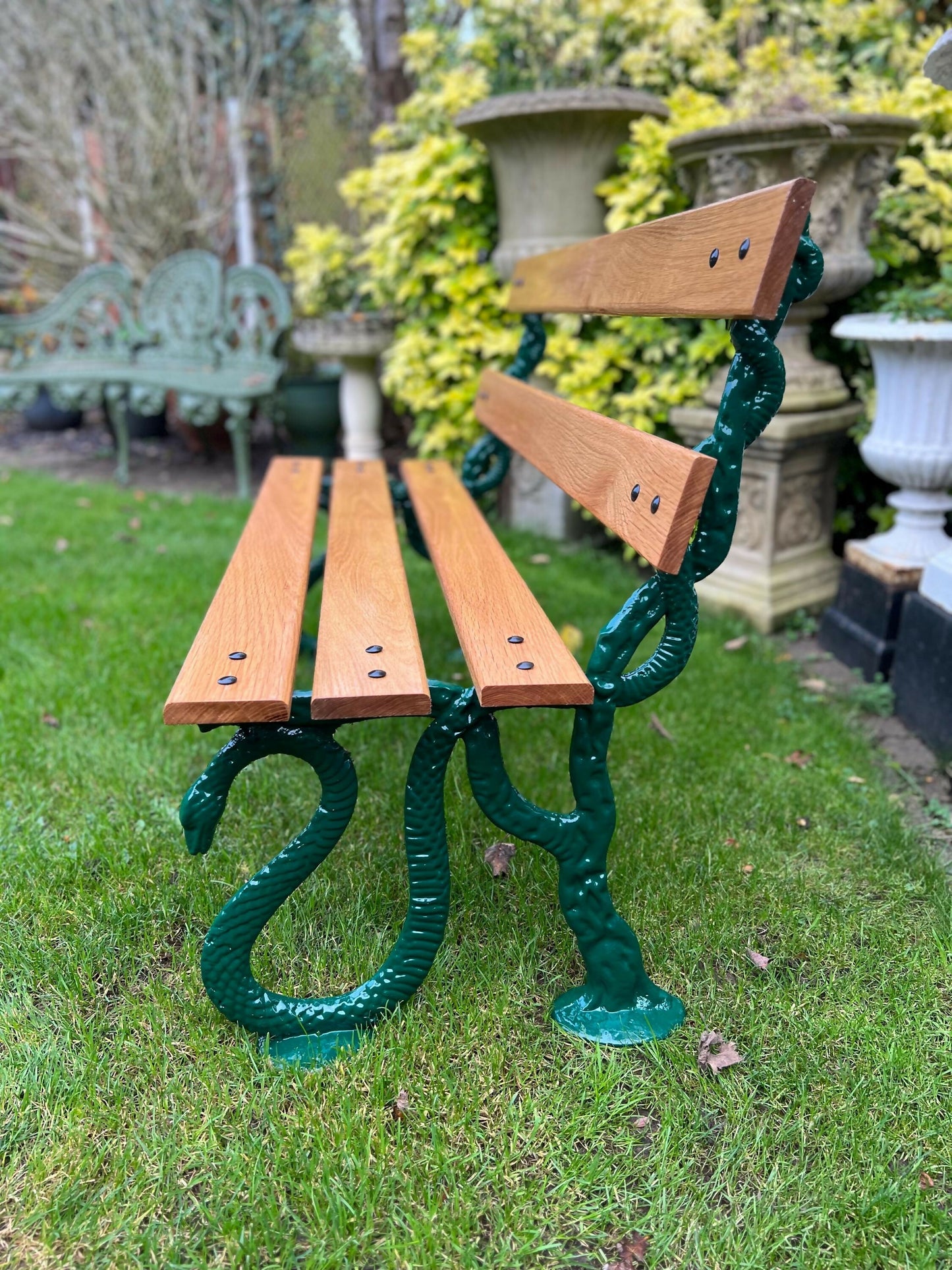 Hissing Serpent Cast Iron and Oak Garden Bench