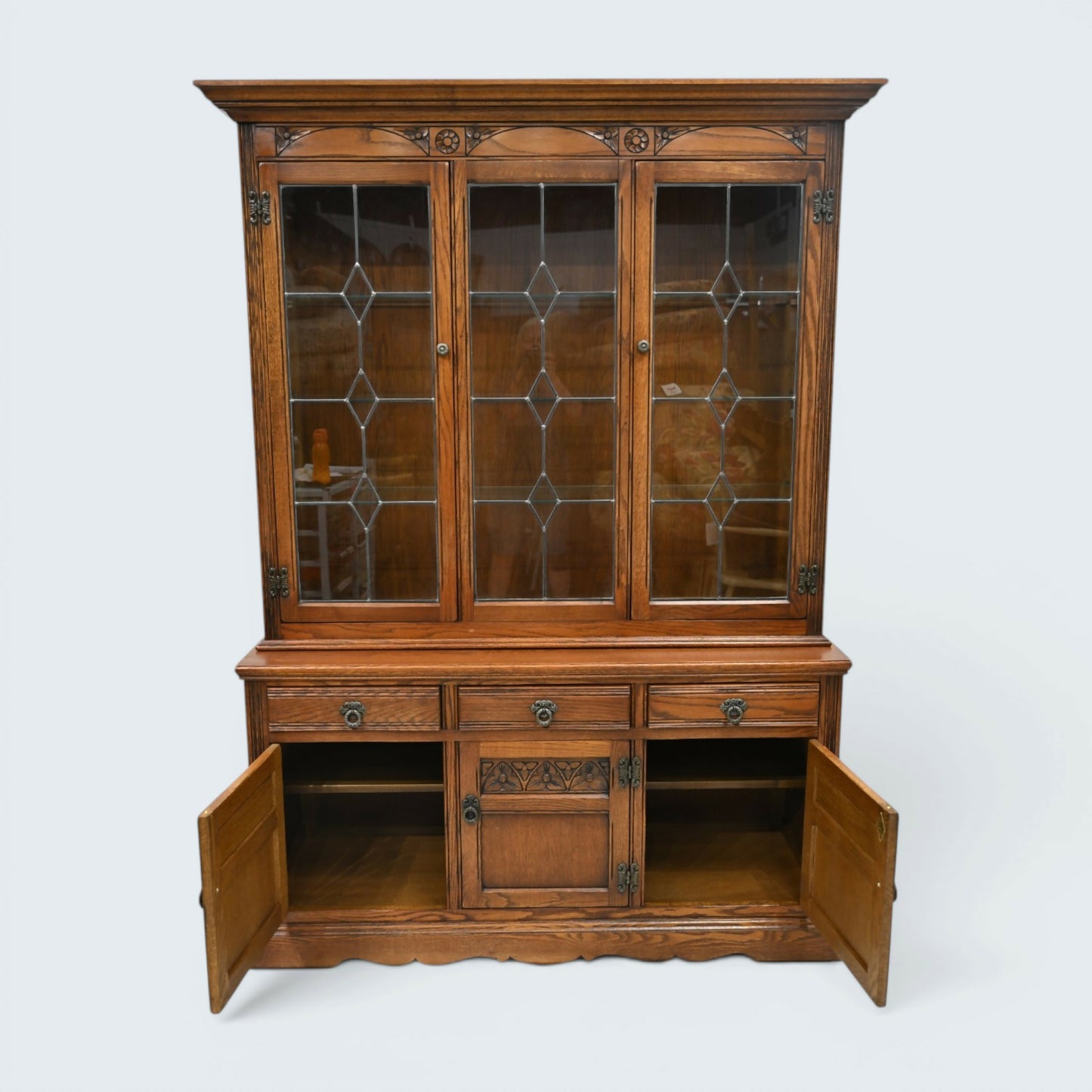 Old Charm Display Cabinet Sideboard Light Oak Finish Cupboard FREE UK Delivery