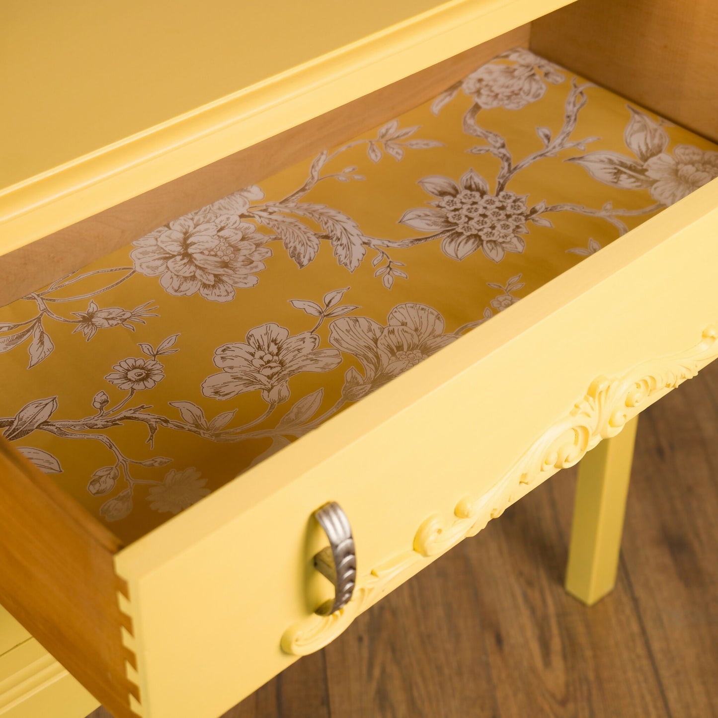 Vintage Yellow Chest of Drawers with Ornate Detailing