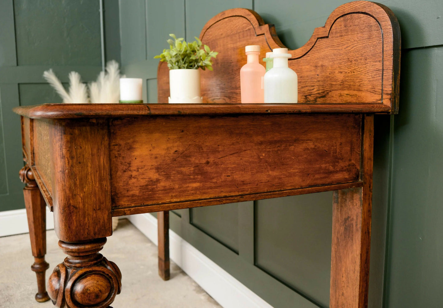 Victorian Oak Washstand Vanity Unit - Hall Table - Writing Desk