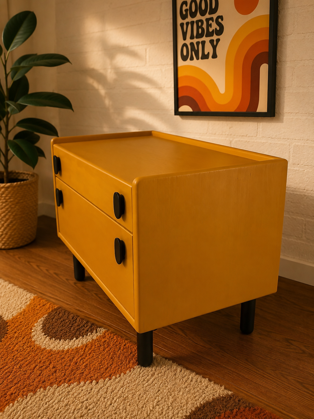 Meredew MCM 1970s low boy drawers record player unit