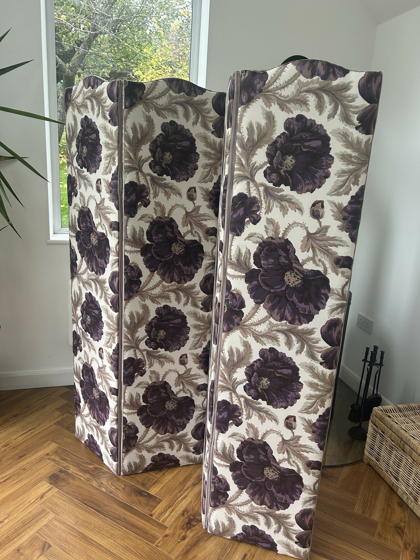Vintage Reupholstered four- panel Room Divider/ Dressing Screen in Bernard Nevill Fabric