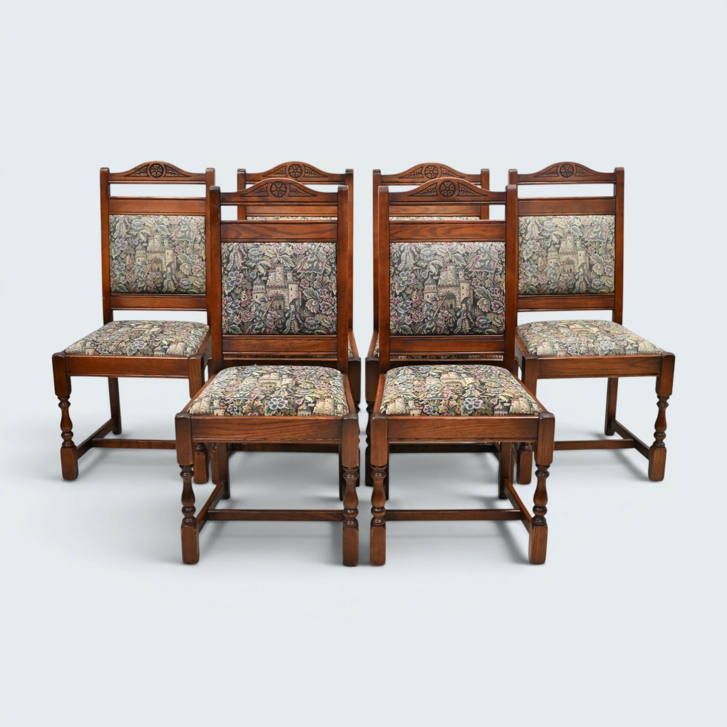 8 Old Charm Dining Chairs Inc 2 Carvers Vintage Oak Tudor Brown FREE UK Delivery
