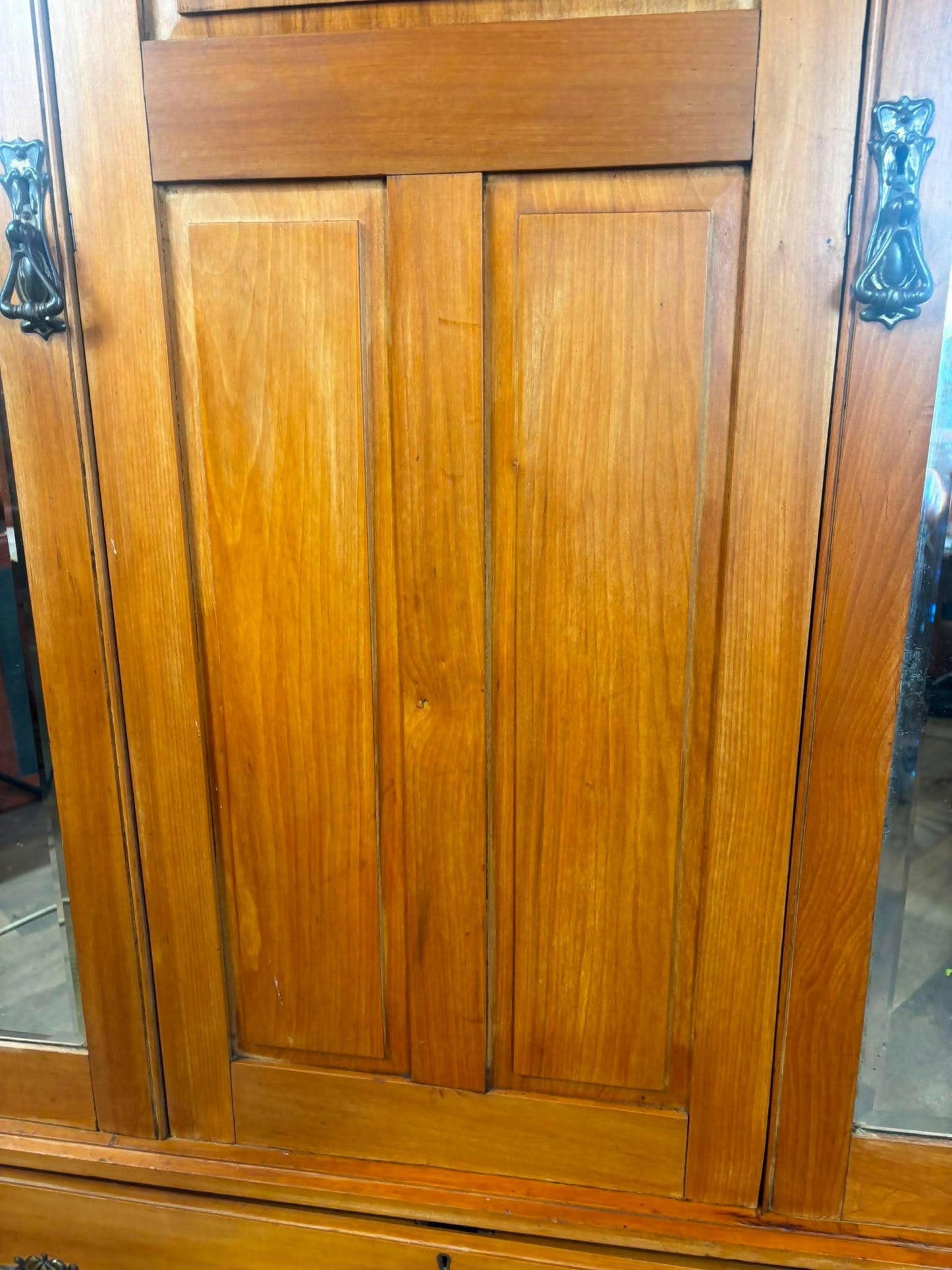Edwardian Stripped Satinwood Double Mirror Door Wardrobe