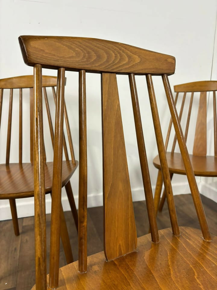 Set of Four Rodanski Mid Century Danish Style Stick-Back Dining Chairs