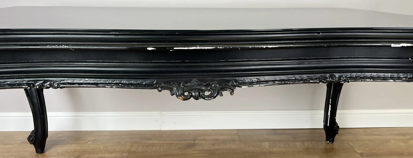 Double Sided Desk Antique French Style Black Painted Heavy Carved Table LOT 6186