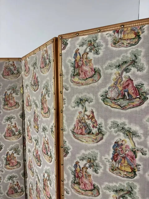 Vintage Four Panel Folding Bedroom Screen / Room Divider