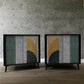 Vintage twin G-Plan cabinets upcycled and painted with geometric pattern front