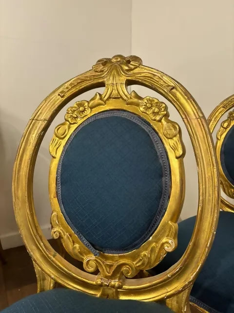 Set of Five Antique French Rococo Style Gilt Dining Chairs