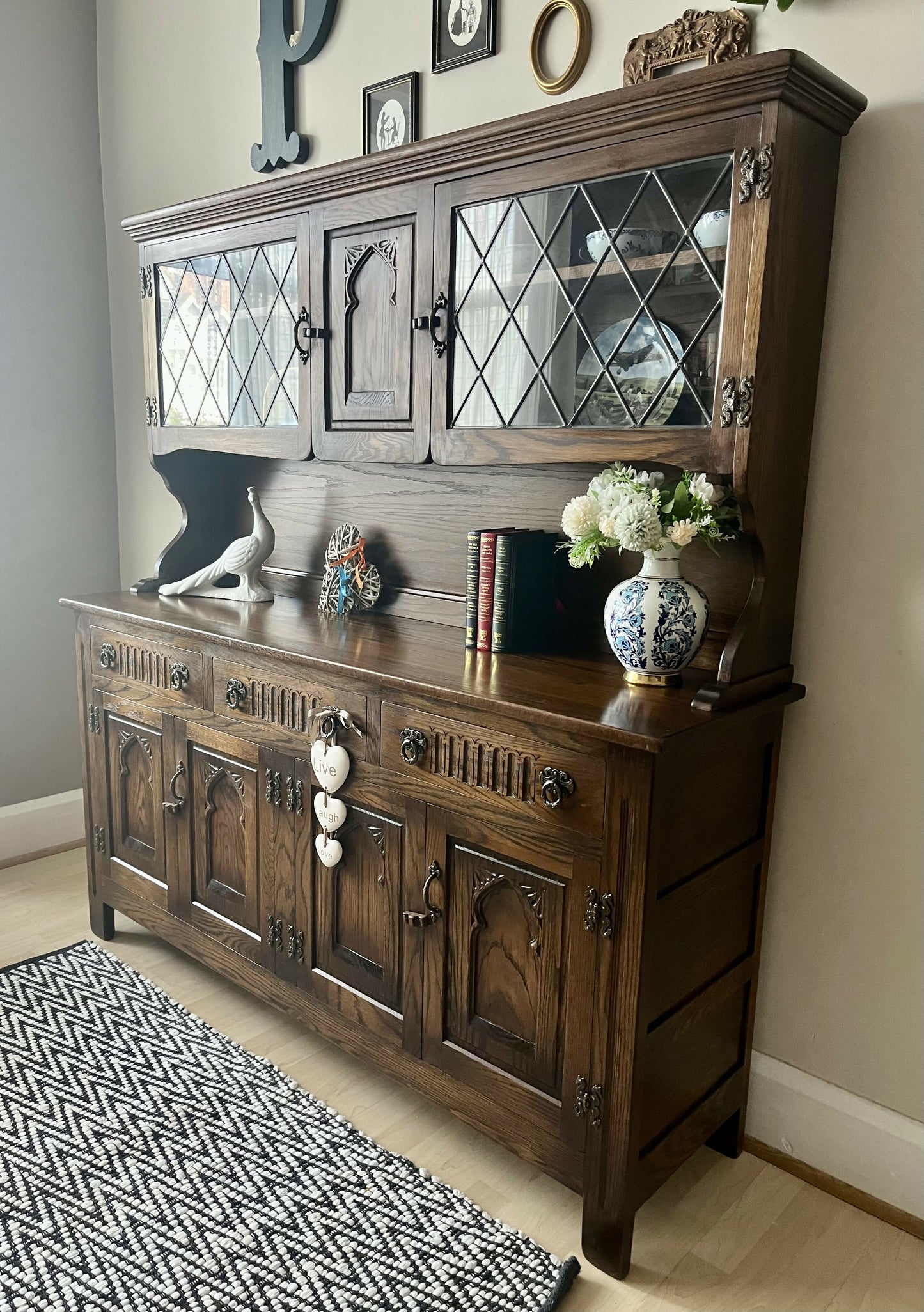 Stained Oak Dresser by Webber Furniture: Leaded Glass Display