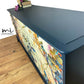 MADE TO ORDER Refurbished vintage Stag Minstrel large captains chest of drawers, navy blue, floral bird design, dresser, large sideboard mid century, teal