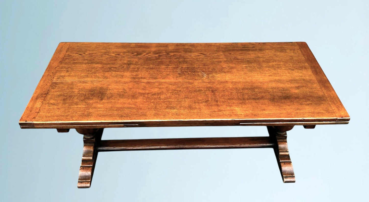 Large Oak Draw Leaf Dining Table Seats 12