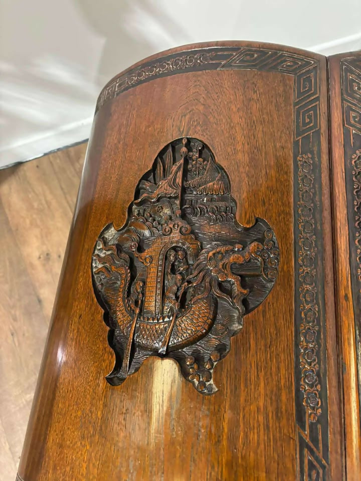 Oriental 1920s Cloud Shaped Carved Cabinet (Camphor Wood)