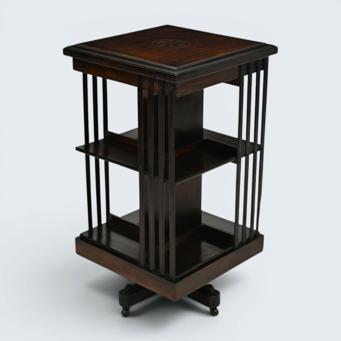 Edwardian Revolving Bookcase With 2 Tiers And Marquetry Decoration FREE Delivery