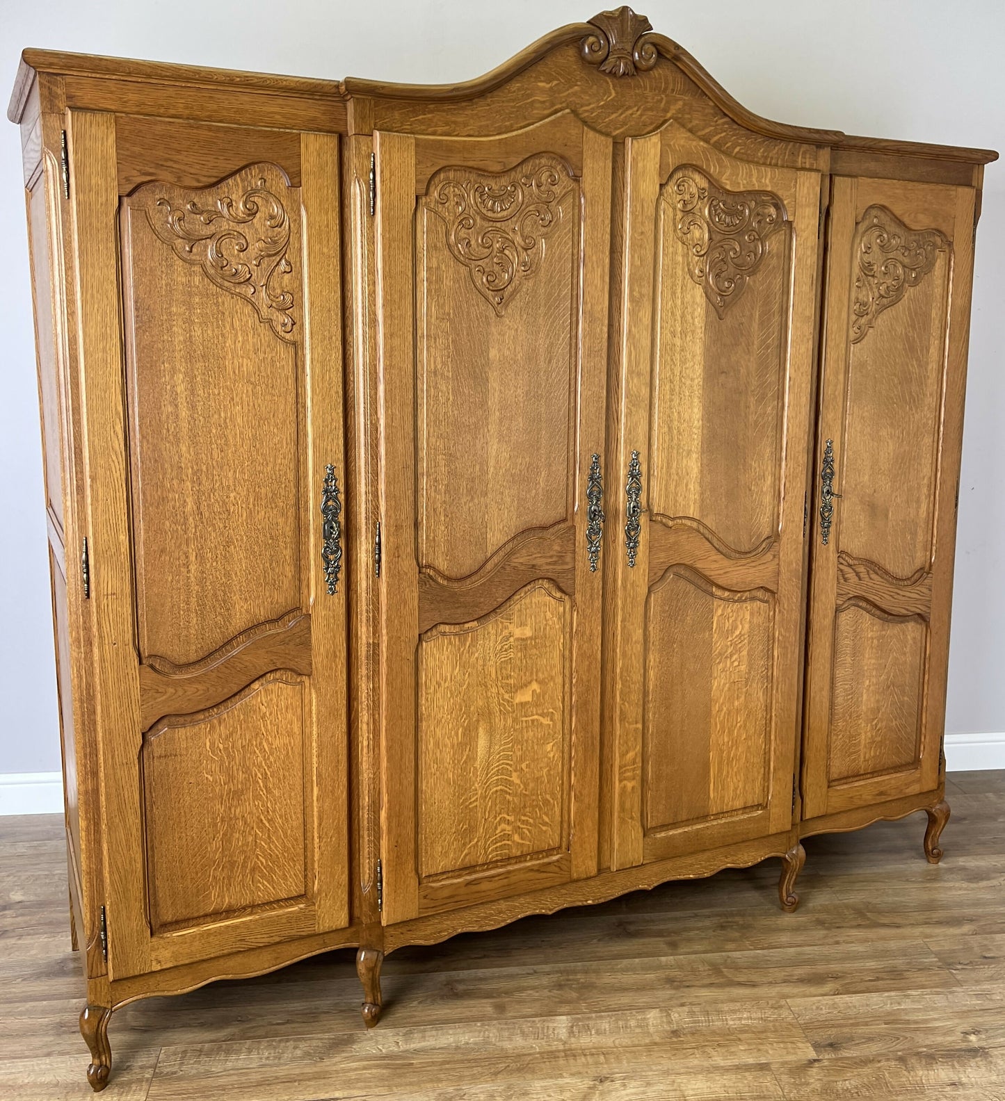 Wardrobe Vintage French Louis XVI Style Oak Four Door Carved Armoire LOT 6455