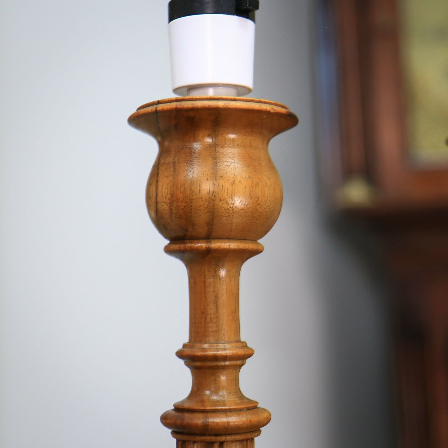 A Pair of Wooden Carved Walnut Table lamps