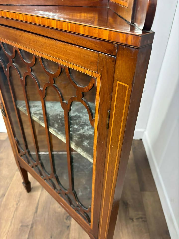 Edwardian Mahogany Inlaid Glass Fronted Corner Cabinet