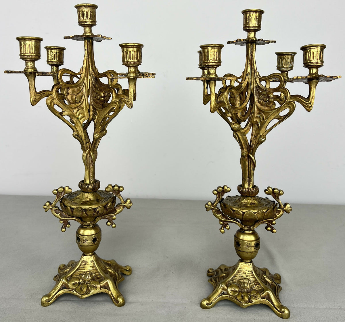 Pair of Candelabras Vintage French Style Ornate 5 Arm Candle Holders LOT 6475