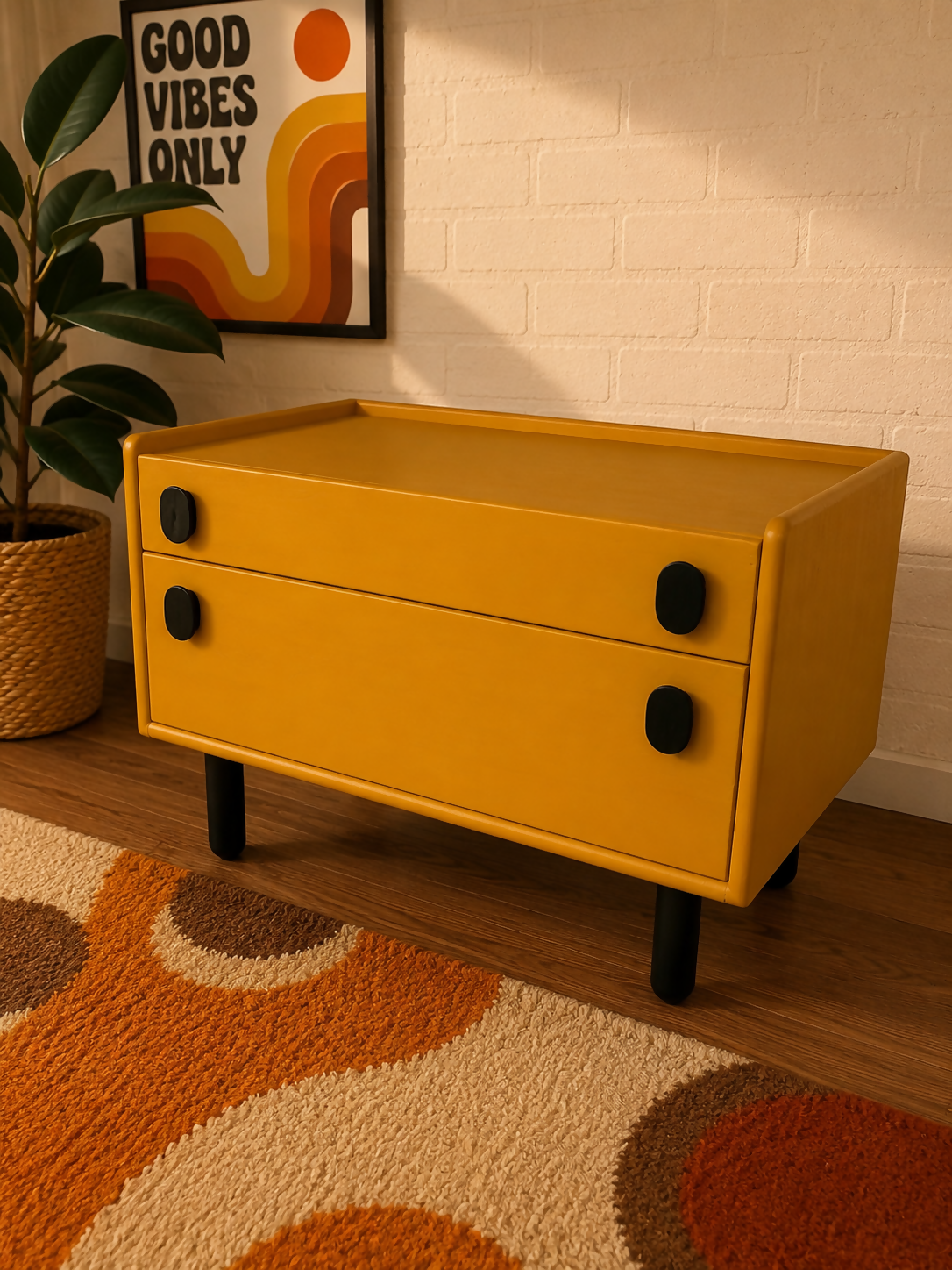 Meredew MCM 1970s low boy drawers record player unit
