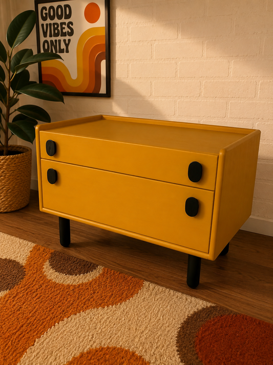Meredew MCM 1970s low boy drawers record player unit