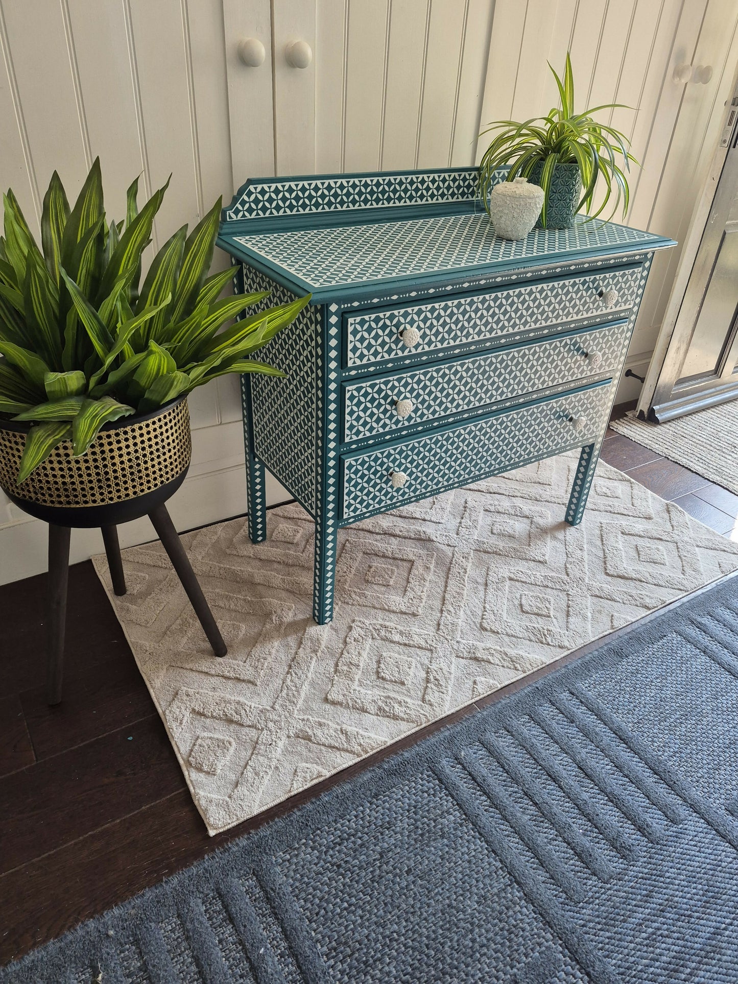 SOLD - Hand Painted Vintage Chest of Drawers: Hand-Stencilled Indian Inlay Inspired Furniture