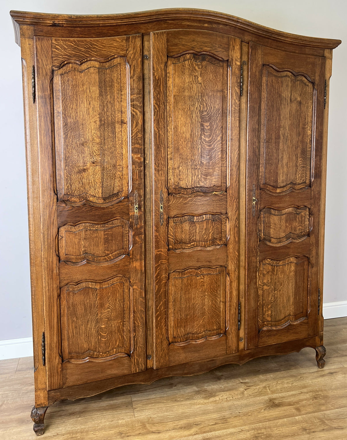 Wardrobe Vintage French Louis XVI Style Oak Three Door Carved Armoire LOT 6507