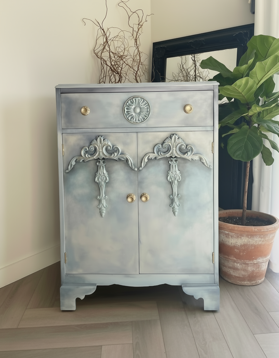 Vintage Tallboy Hand Painted Blue and White