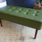 Mid Century Modern Olive Green Vinyl Bench Stool With Tapered Legs