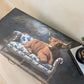Solid Oak Console/TV Unit Hand-Painted Deep Blue with Highland Cow
