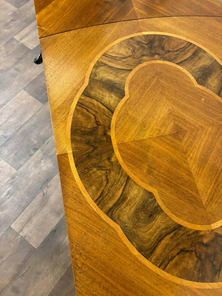 Art Deco Inlaid Walnut Draw Leaf Dining Table