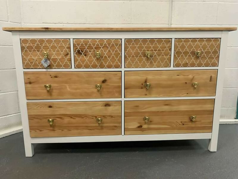 Large Boho Scandinavian Chest Of Drawers Painted Bespoke Stencilled