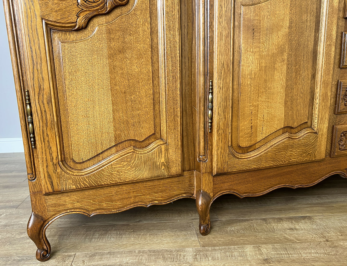 Wardrobe Vintage French Louis XVI Style Five Door Oak Carved Armoire LOT 6125