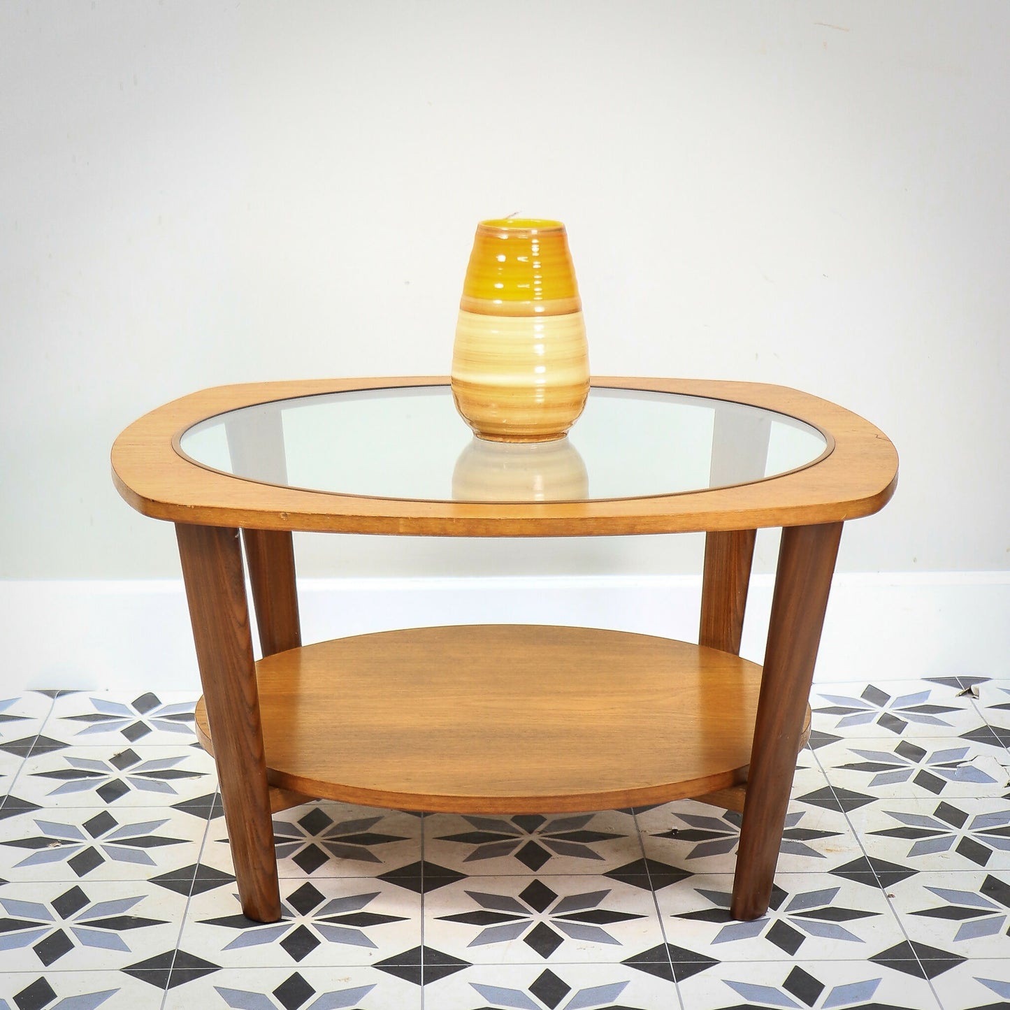 Remploy Teak Coffee Table with Two Tiers Glass Top and Afromosia Legs