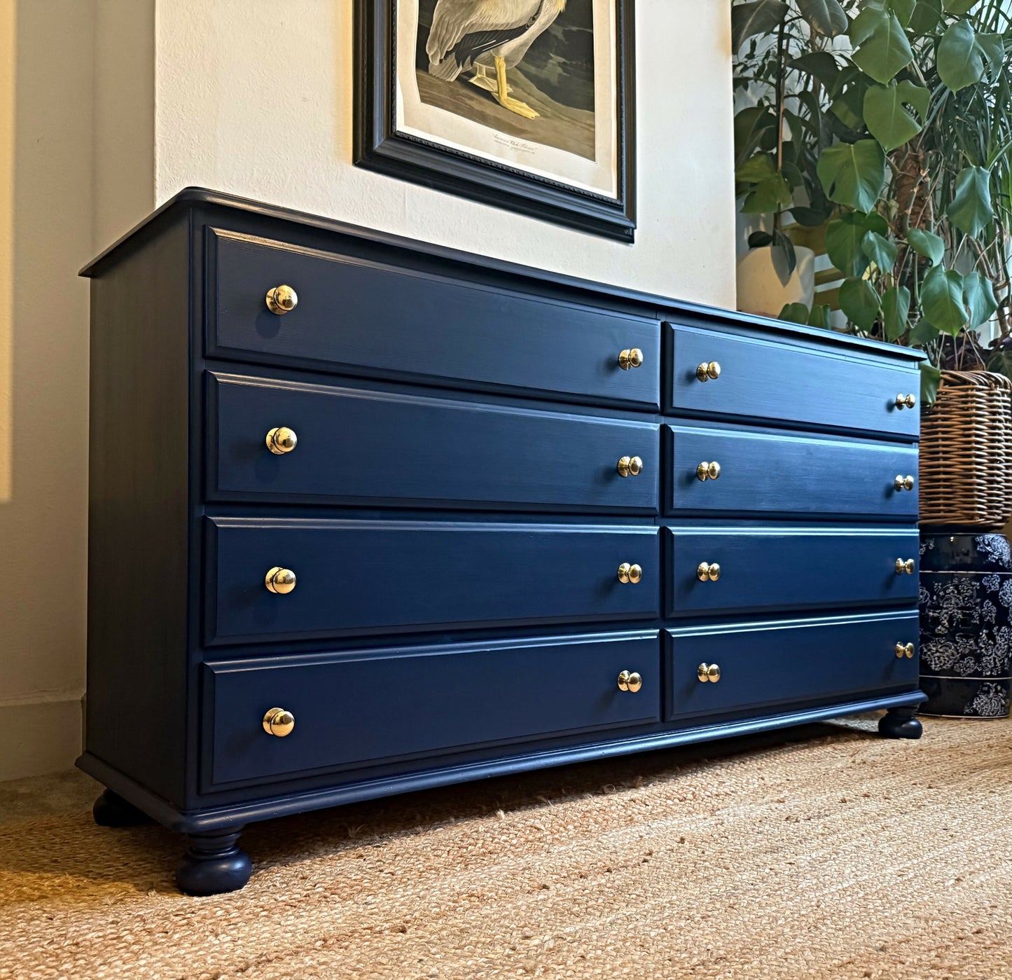 Newly refurbished large bank of drawers chest of drawers solid wood dresser