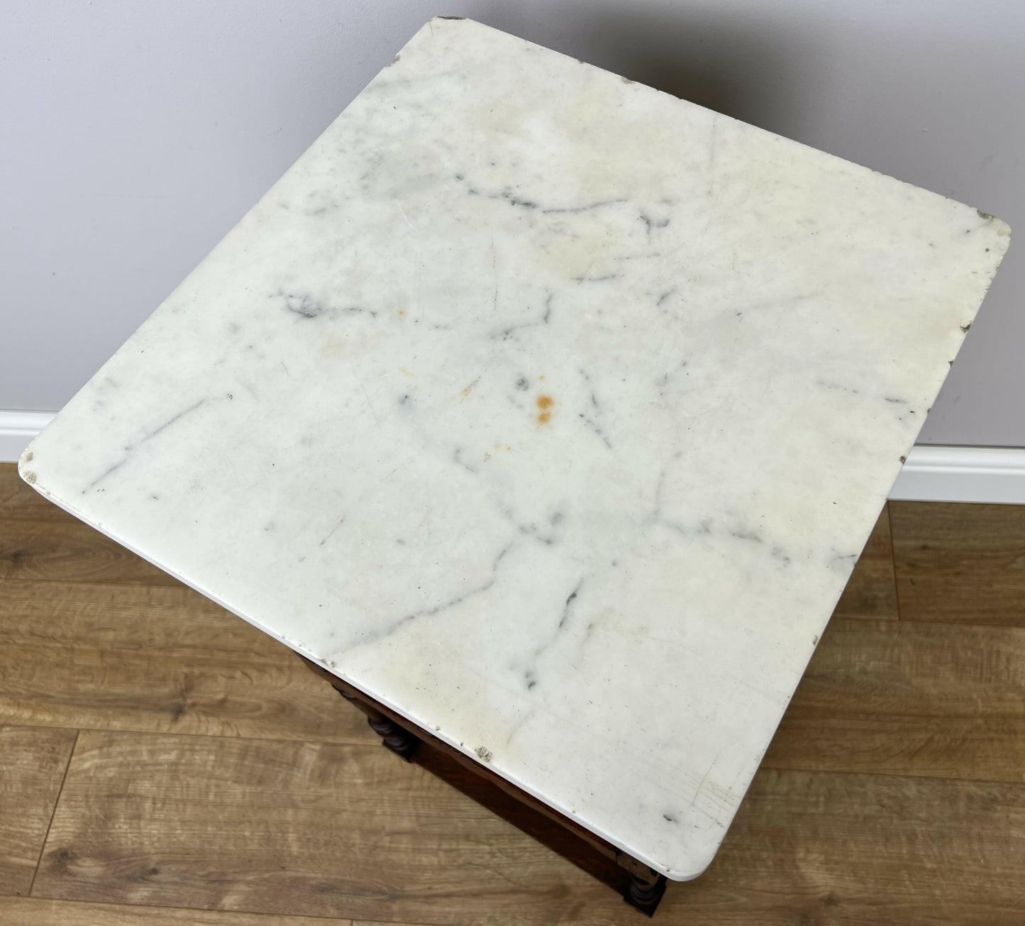 Bedside Table Antique French Style Marble Top Oak Cabinet Nightstand LOT 6246