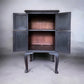 Vintage Solid Mahogany Lift Top Black Painted Music Stereo Cupboard Cabinet