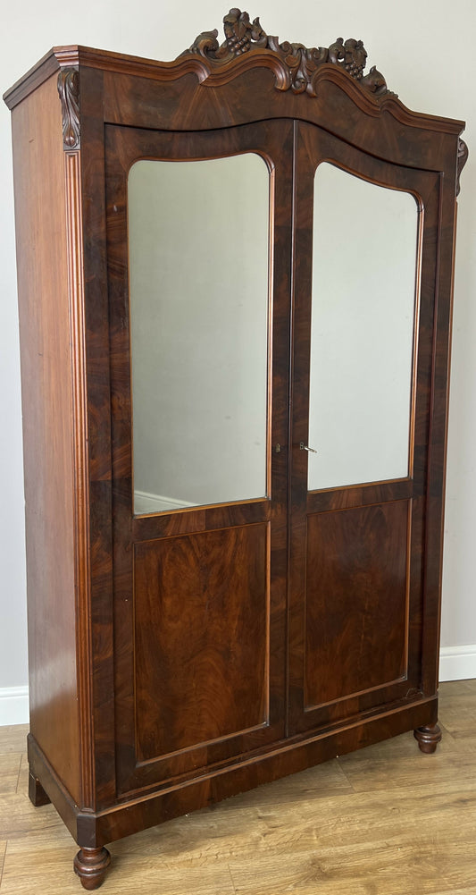 Wardrobe Antique French Burr Walnut Two Door Mirrored Armoire Cabinet LOT 6374
