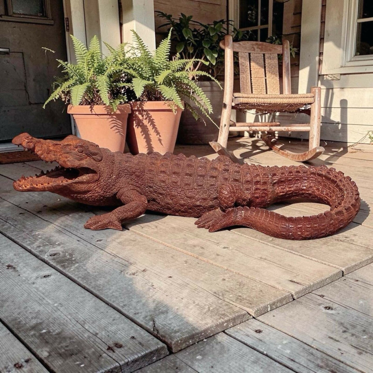 Cast Iron Crocodile, Large In Size. Vintage Garden Furniture