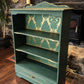 Upcycled Vintage Green & Gold Woodland 'Boxing Hares' Patterned Statement Bookcase
