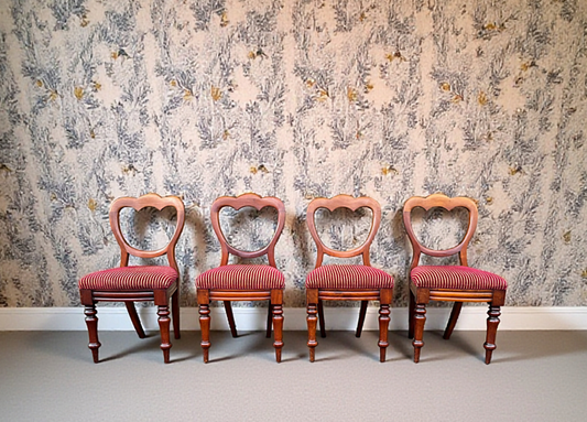 Set of Four Antique Victorian Mahogany Balloon Back Dining Chairs