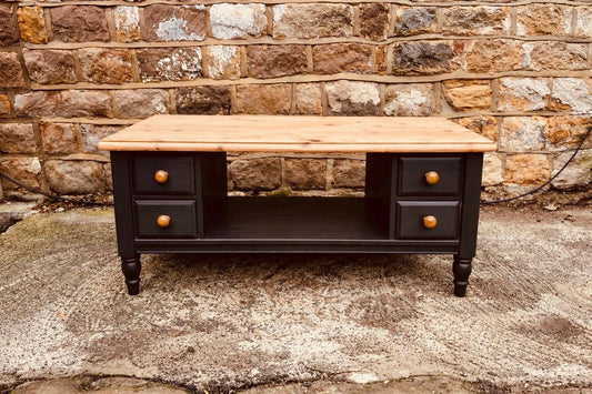 Extra Large Double-Sided Coffee Table with 8 Drawers | Hand Painted Deep Blue | Solid Wood Storage Table