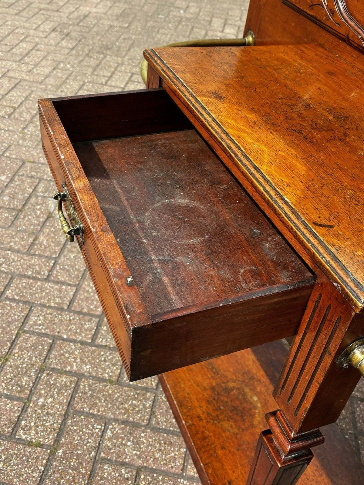 Edwardian Vintage Light Oak Hall Stand With Mirror, Drawer, Original Coat & Hat Hooks.