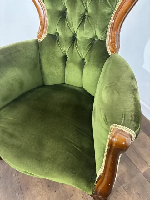 Reproduction Mahogany Green Velvet Upholstered Armchair – Furnishings Italia