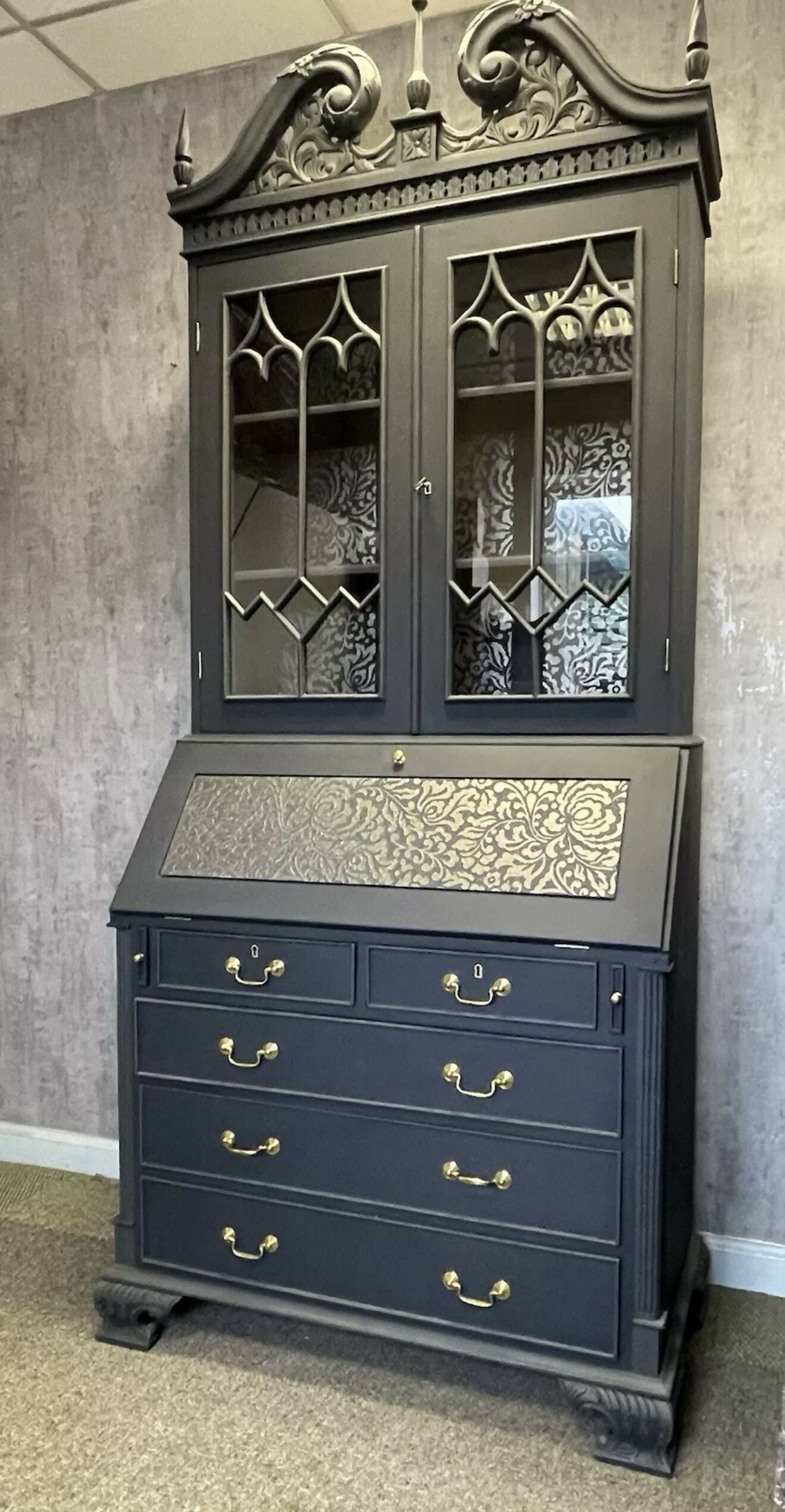 Writing Bureau with upper glass fronted Bookcsse