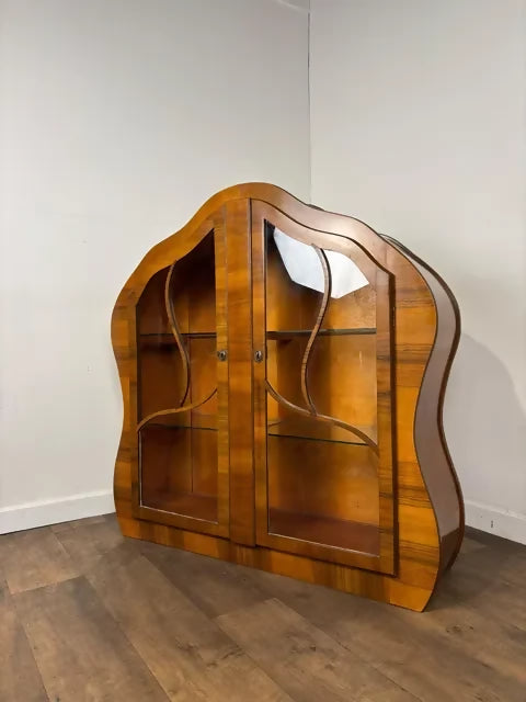 Art Deco Walnut Glazed Display Cabinet