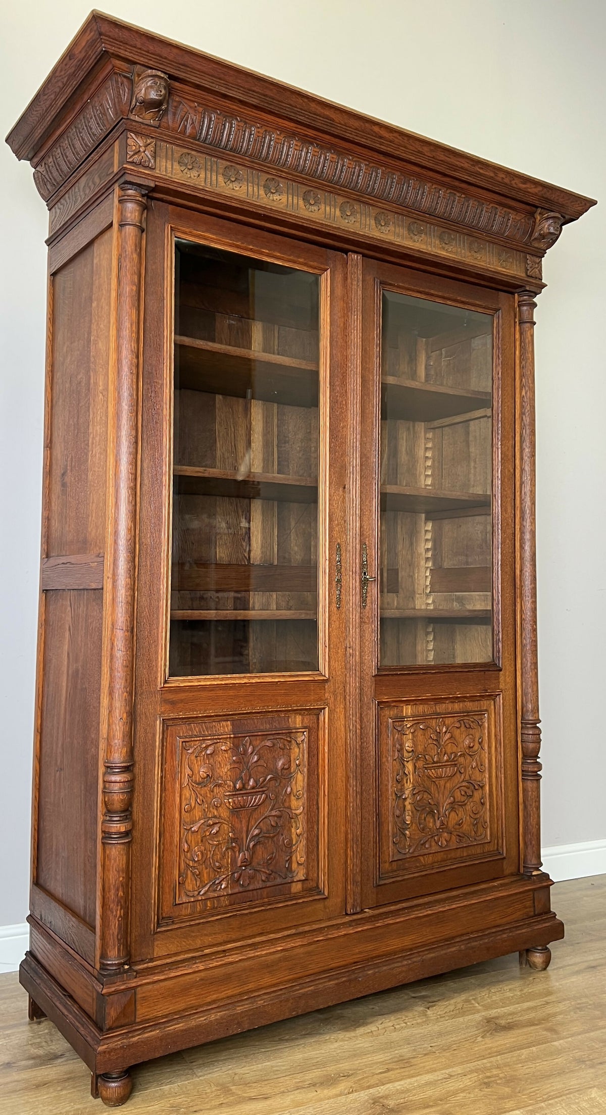Bookcase Antique French Style Glazed Display Oak Cabinet Sideboard LOT 6513
